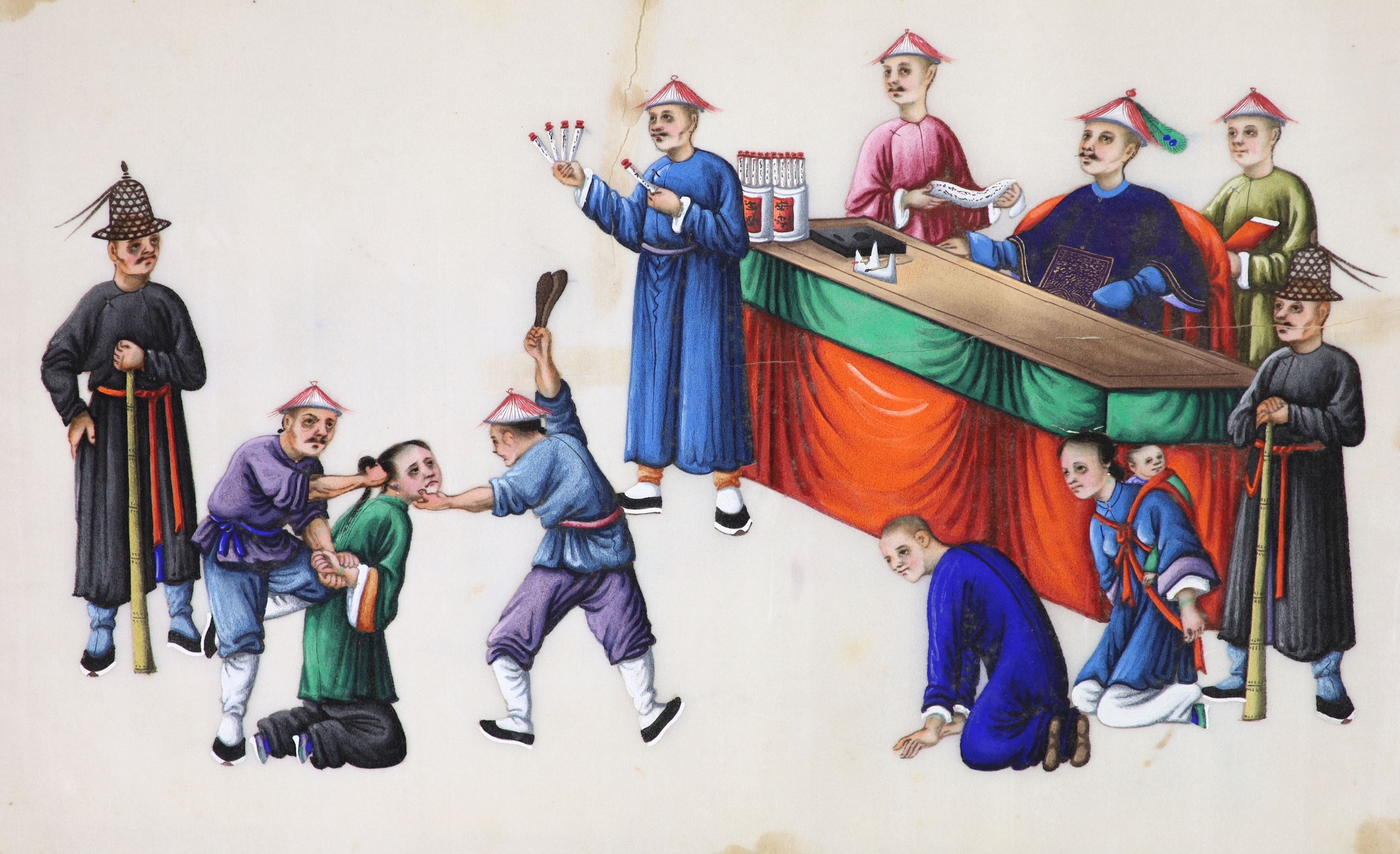 A Chinese album of 14 pith paintings, 19th century, Album 25 x 37cm